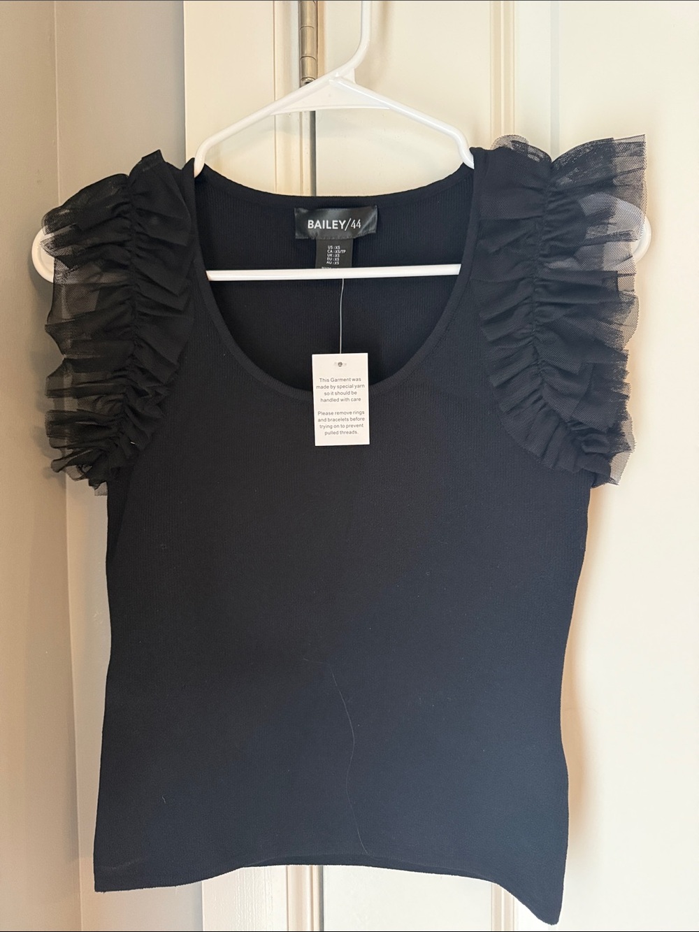Bailey 44 Black Ruffle Tulle Sleeve Tank